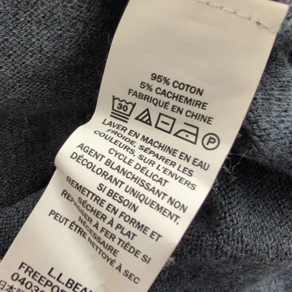 L.L. Bean Gray Blue Cotton Cashmere Pullover High Neck Sweater Size Large